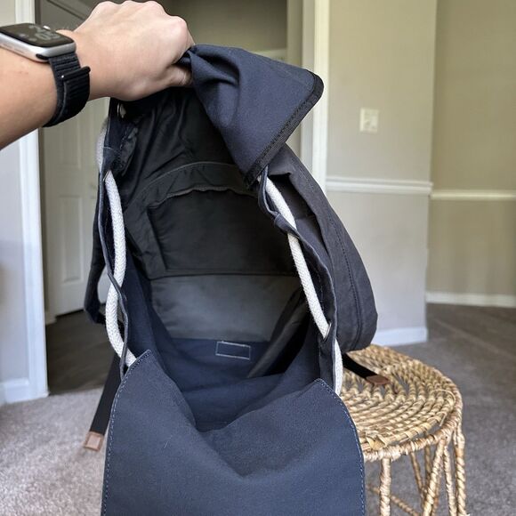 SANDQVIST Evert Navy Blue Grey Backpack Cotton Canvas Drawstring Laptop Bag - Picture 10 of 14